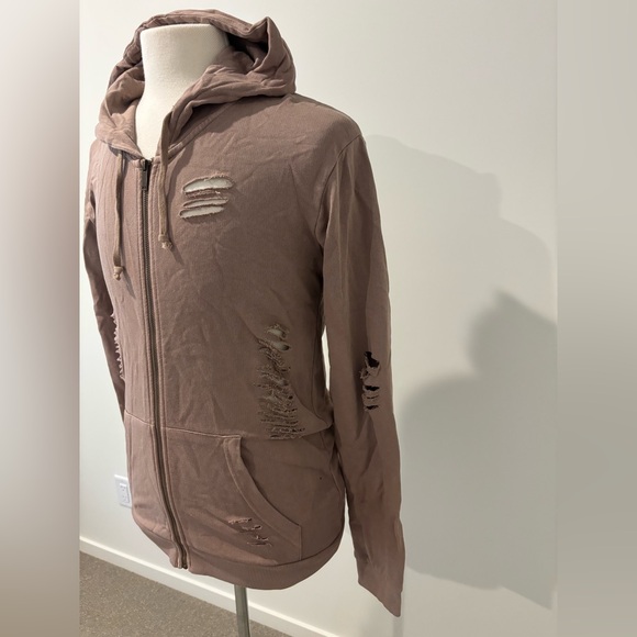 Zara Salmon Distressed Ripped Zip Up Hoodie - Picture 2 of 5